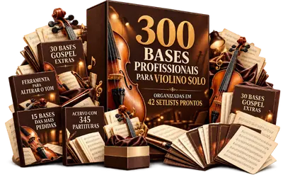 Mockup completo das 300 bases profissionais para violino e dos materiais incluídos